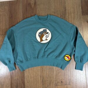 Buc-ees Teal Crewneck Cropped Sweatshirt NWT Beaver Logo Adult Small